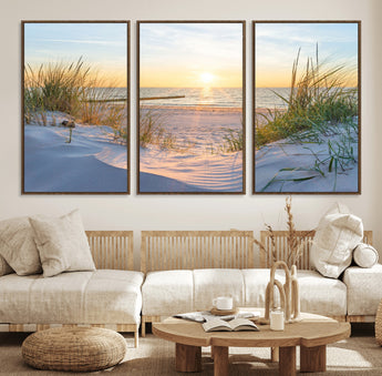 48907-MGV-CV-36X24-Beach Sunset Wall Art – Coastal Sand Dunes and Ocean View Canvas Print, Serene Seaside Landscape Painting for Living Room, Bedroom