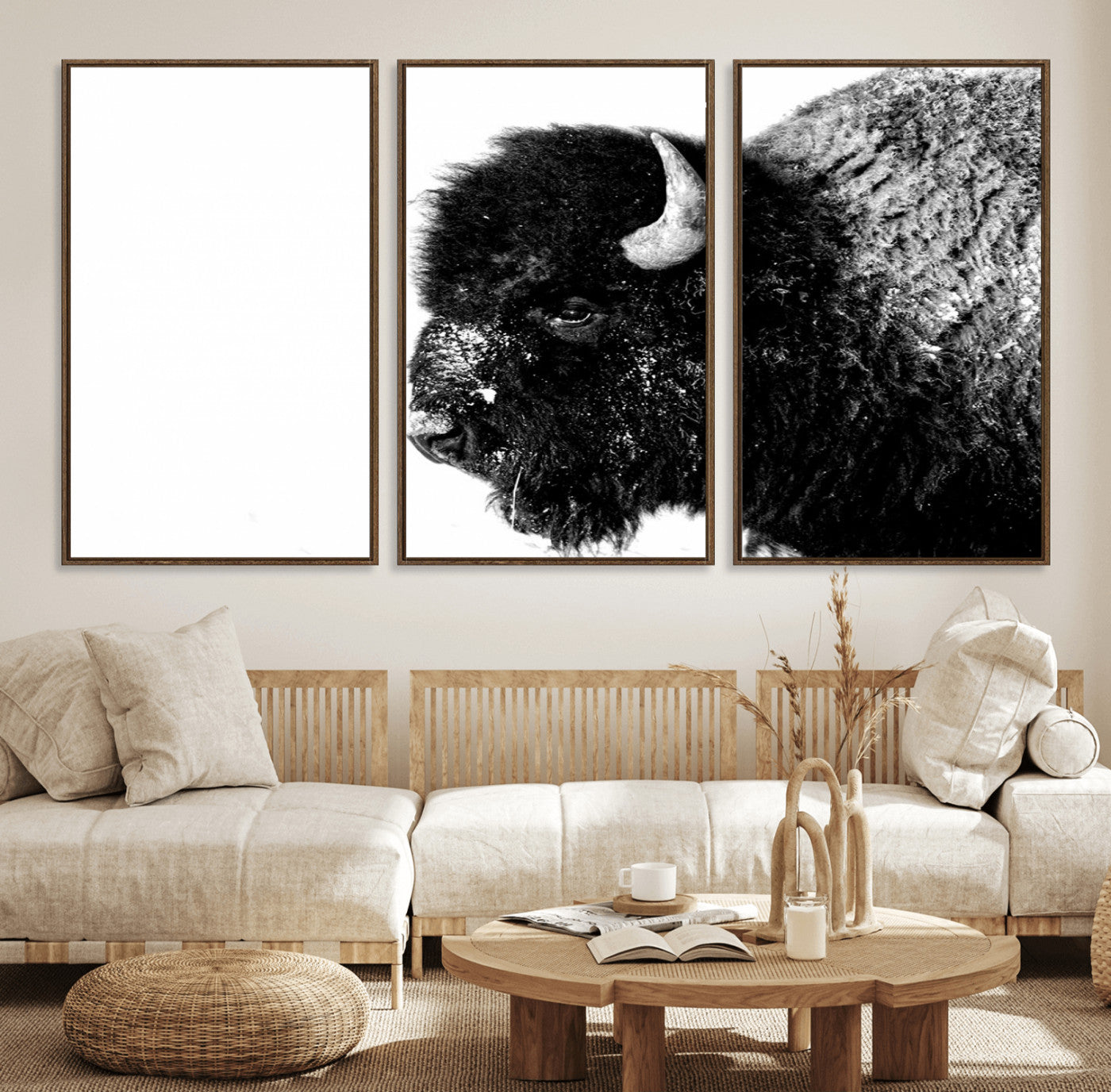 68780-MGV-CV-36X24-Bison Close-Up Wall Art – Black and White Buffalo Canvas Print, Rustic Wildlife Photography Decor for Living Room, Office, or