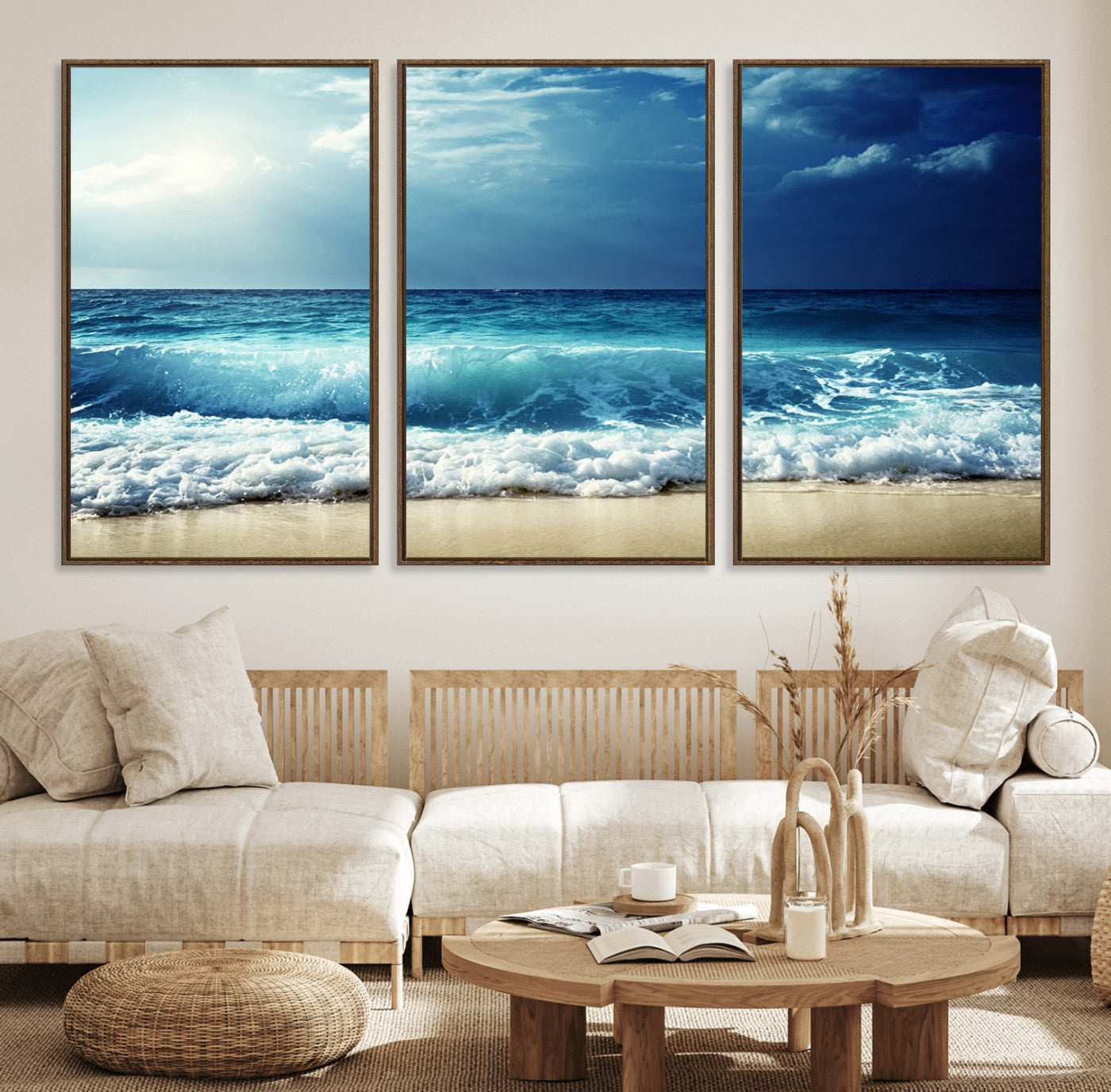 84116-MGV-CV-36X24-Ocean Wave Wall Art – Blue Sea and Beach Canvas Print, Coastal Seascape Photography Artwork for Living Room, Bedroom, or Office
