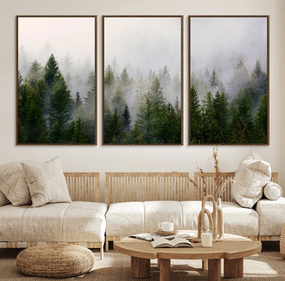 11436-MGV-CV-36X24-Misty Forest Wall Art – Tranquil Evergreen Tree Canvas Print with Foggy Landscape, Nature Inspired Artwork for Bedroom, Living