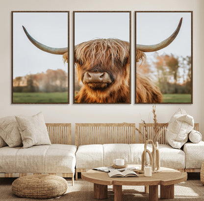 64824-MGV-CV-36X24-Highland Cow Wall Art – Rustic Scottish Bull Canvas Print, Farmhouse Animal Decor for Living Room, Bedroom, Office or Cabin