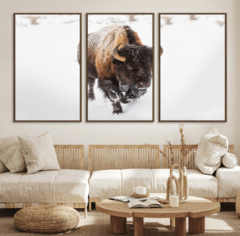 19889-MGV-CV-36X24-Snow Bison Wall Art – Majestic Buffalo Winter Landscape Canvas Print, Rustic Wildlife Photography Decor for Cabin, Lodge, Living