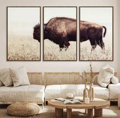48406-MGV-CV-36X24-American Bison Wall Art – Rustic Buffalo Canvas Print in Prairie Field, Western Wildlife Photography Decor for Cabin, Lodge,