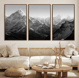 10775-MGV-CV-36X24-Snow Capped Mountain Wall Art – Black and White Canvas Print of Majestic Peaks, Nature Landscape Photography for Office, Bedroom,