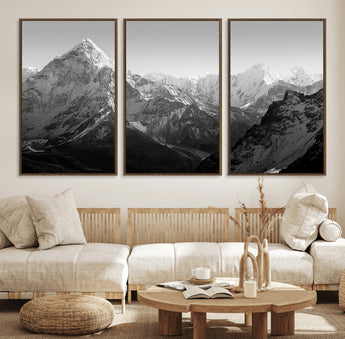 10775-MGV-CV-36X24-Snow Capped Mountain Wall Art – Black and White Canvas Print of Majestic Peaks, Nature Landscape Photography for Office, Bedroom,