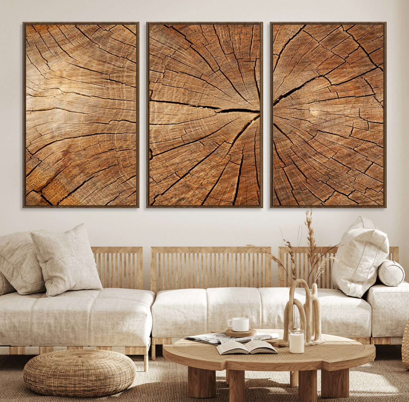 61710-MGV-CV-36X24-Tree Rings Wall Art – Rustic Wood Grain Canvas Print of Tree Trunk Cross Section, Nature Inspired Decor for Cabin, Office, Living