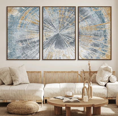 17631-MGV-CV-36X24-Radiant Burst Wall Art – Abstract Sunburst Canvas Print in Blue and Gold, Modern Geometric Painting for Living Room, Office or