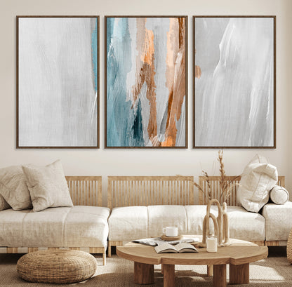 66154-MGV-CV-36X24-Abstract Brushstroke Wall Art – Modern Teal and Gold Canvas Print, Minimalist Contemporary Painting for Living Room, Bedroom, or