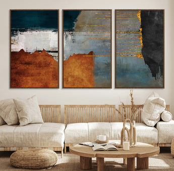 35026-MGV-CV-36X24-Abstract Canvas Wall Art – Modern Teal, Rust, Black and Gold Textured Painting, Contemporary Decor for Living Room, Bedroom