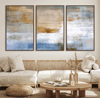 72354-MGV-CV-36X24-Blue and Gold Abstract Wall Art – Modern Minimalist Canvas Print, Textured Contemporary Painting for Living Room, Bedroom, or