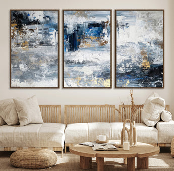 59716-MGV-FC-60X30-3P_Walnut-Abstract Blue and Gold Wall Art – Modern Textured Canvas Print, Contemporary Painting for Living Room, Bedroom, or Office Decor