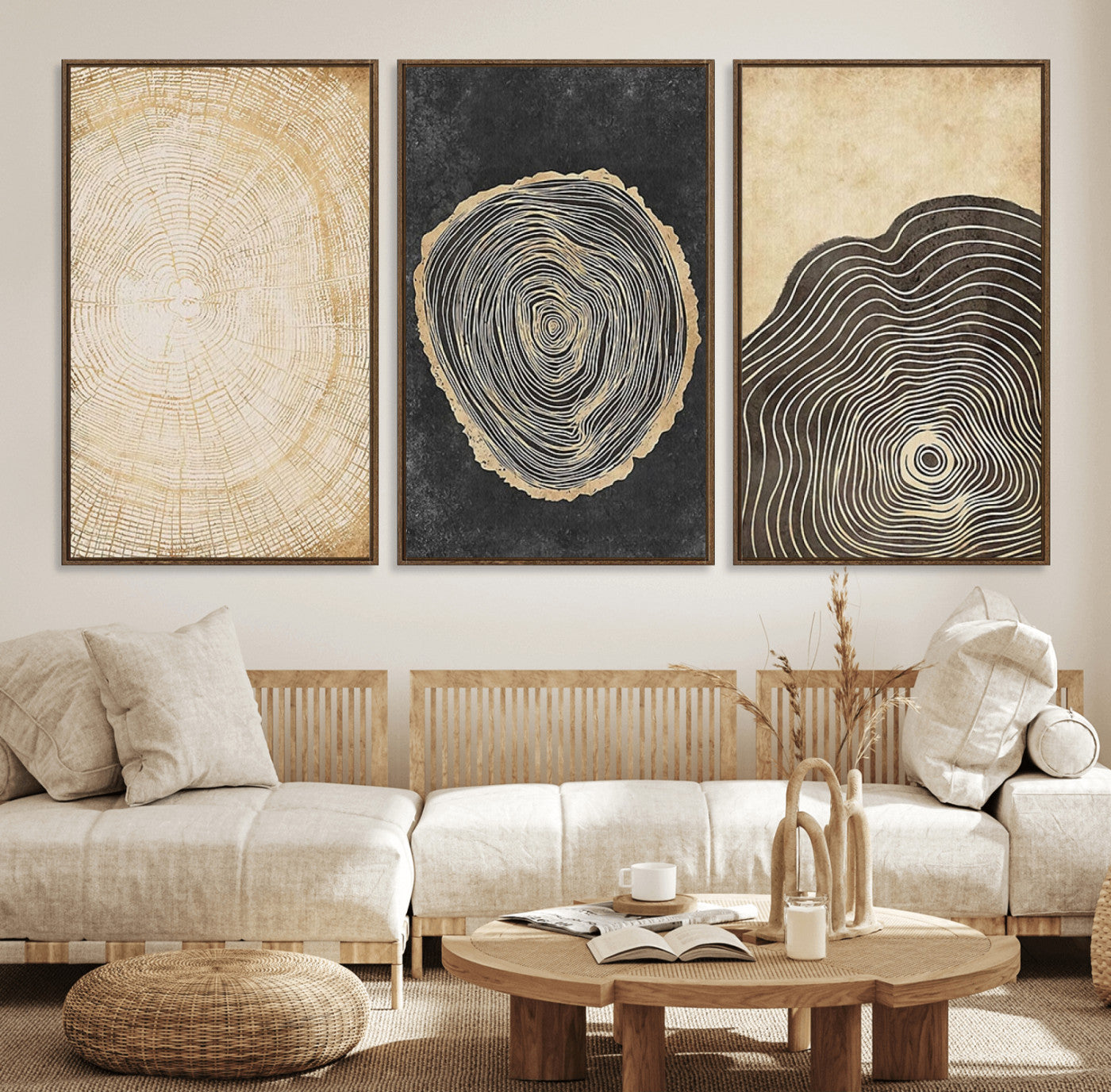77785-MGV-CV-36X24-Tree Ring Abstract Wall Art – Rustic Wood Growth Pattern Canvas Prints, Modern Nature-Inspired Decor for Living Room or Office