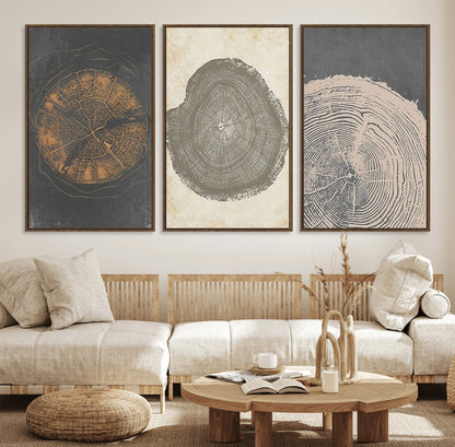 80725-MGV-FC-60X30-3P_Walnut-Wood Tree Rings Wall Art Canvas Print, Framed Tree Rings Art Picture Print, Abstract Tree Rings Perfect Modern Boho Decor Artwork