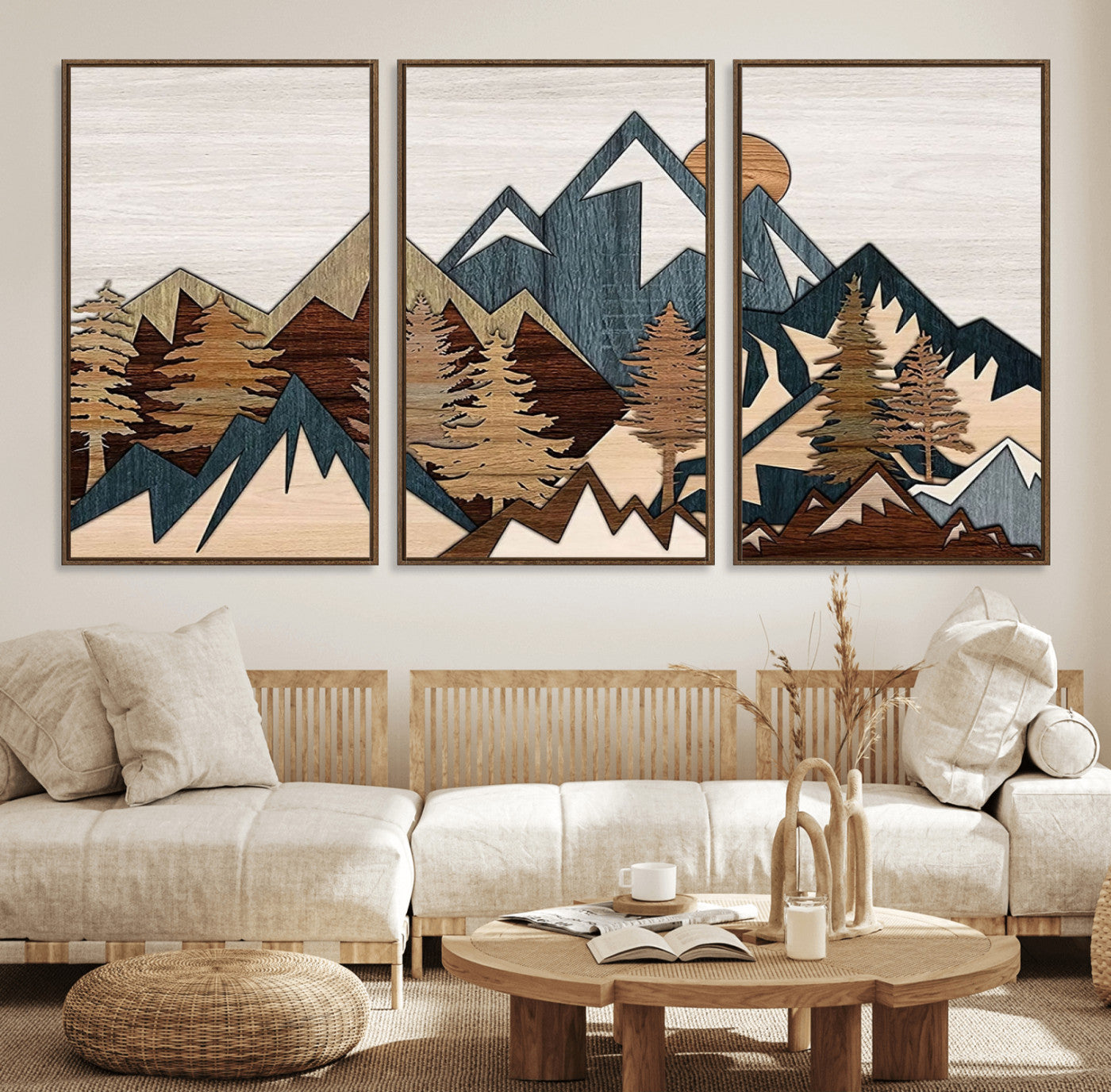 67950-MGV-CV-36X24-Modern Wood Wall Art Canvas Print, Framed Mountain Range Art Picture Print, Wood Mountain Range Perfect Rustic Decor Artwork
