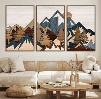 67950-MGV-CV-36X24-Modern Wood Wall Art Canvas Print, Framed Mountain Range Art Picture Print, Wood Mountain Range Perfect Rustic Decor Artwork