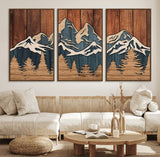41330-MGV-CV-36X24-Rustic Mountain Wall Art – Wooden Nature Scene with Trees and Peaks, Handmade 3D Layered Decor for Living Room, Cabin or Office
