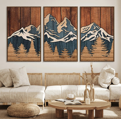 41330-MGV-CV-36X24-Rustic Mountain Wall Art – Wooden Nature Scene with Trees and Peaks, Handmade 3D Layered Decor for Living Room, Cabin or Office