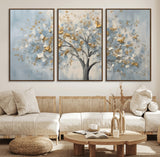 65811-MGV-CV-36X24-Abstract Tree Wall Art – Textured Canvas Painting with Gold and White Leaves, Modern Nature Inspired Decor for Living Room or