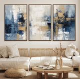 44344-MGV-FC-60X30-3P_Walnut-Abstract Blue and Gold Wall Art – Modern Hand Painted Canvas Print, Contemporary Textured Painting for Living Room, Bedroom or