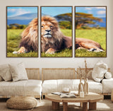 67826-MGV-FC-60X30-3P_Walnut-Majestic Lion Wall Art – King of the Jungle Canvas Print, Safari Wildlife Decor for Living Room, Office, or Man Cave