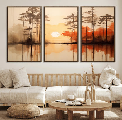 51083-MGV-CV-36X24-Sunset Lake Forest Wall Art – Serene Trees and Orange Sky Reflection Canvas Print, Tranquil Nature Decor for Living Room, Office