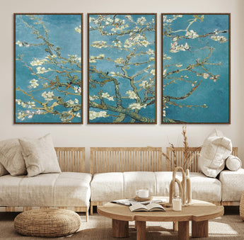 65607-MGV-FC-60X30-3P_Walnut-Almond Blossom Wall Art – Van Gogh Blue Floral Canvas Print, Elegant Impressionist Painting Decor for Living Room, Bedroom or