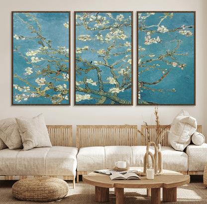 65607-MGV-FC-60X30-3P_Walnut-Almond Blossom Wall Art – Van Gogh Blue Floral Canvas Print, Elegant Impressionist Painting Decor for Living Room, Bedroom or