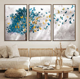 37564-MGV-FC-60X30-3P_Walnut-Butterfly Tree Wall Art – Modern Nature Canvas Print with Blue and Golden Butterflies, Elegant Decorative Painting for Living Room