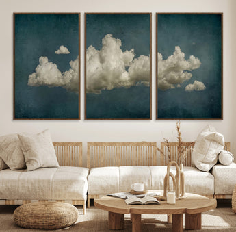 18162-MGV-FC-60X30-3P_Walnut-Ethereal Cloud Wall Art – Panoramic Sky Canvas Print, Dreamy Atmospheric Decor for Bedroom, Living Room or Office