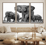 91685-MGV-FC-60X30-3P_Walnut-Elephant Herd Wall Art – Black and White Safari Canvas Print, African Wildlife Photography Decor for Living Room, Office or
