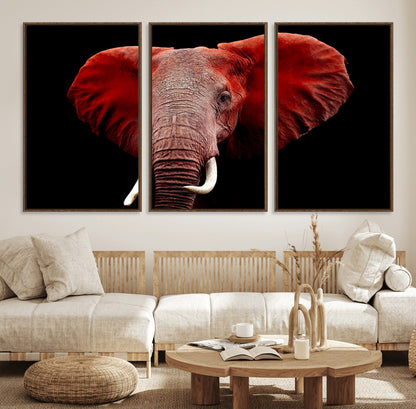 14788-MGV-FC-60X30-3P_Walnut-Red Elephant Wall Art – Bold Wildlife Canvas Print, African Safari Animal Decor for Living Room, Bedroom or Office