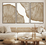 99692-MGV-FC-60X30-3P_Walnut-Tree Ring Linocut Wall Art Canvas Print, Framed Wood Cut Art Picture Print, Tree Rings Perfect Minimalist Rustic Decor Artwork