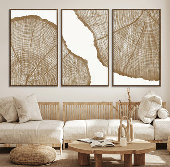 99692-MGV-FC-60X30-3P_Walnut-Tree Ring Linocut Wall Art Canvas Print, Framed Wood Cut Art Picture Print, Tree Rings Perfect Minimalist Rustic Decor Artwork