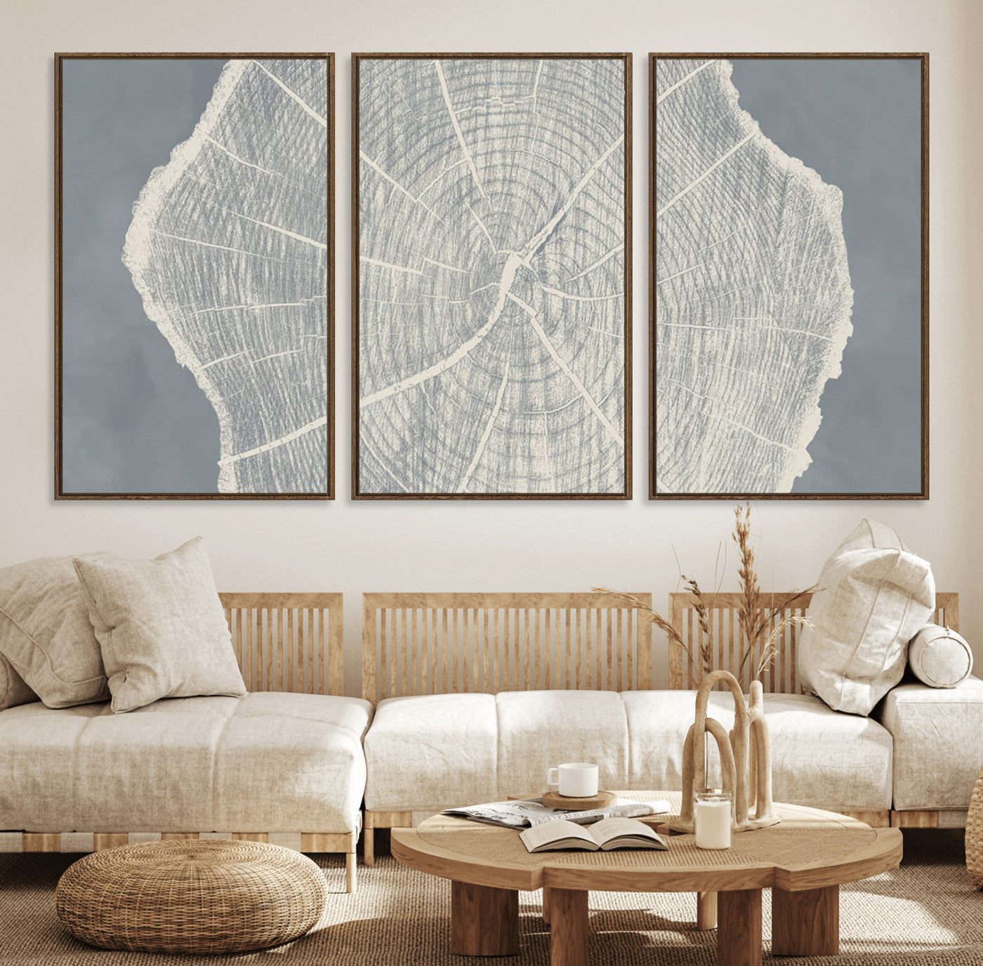 25547-MGV-CV-36X24-Tree Ring Wall Art Canvas Print, Framed Linocut Tree Ring Art Picture Print, Wood Texture Perfect Minimalist Farmhouse Decor