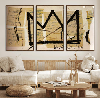 37215-MGV-FC-60X30-3P_Walnut-Abstract Crown Wall Art – Urban Graffiti Style Canvas Print Modern Street Art Design, Bold Contemporary Decor for Living Room,