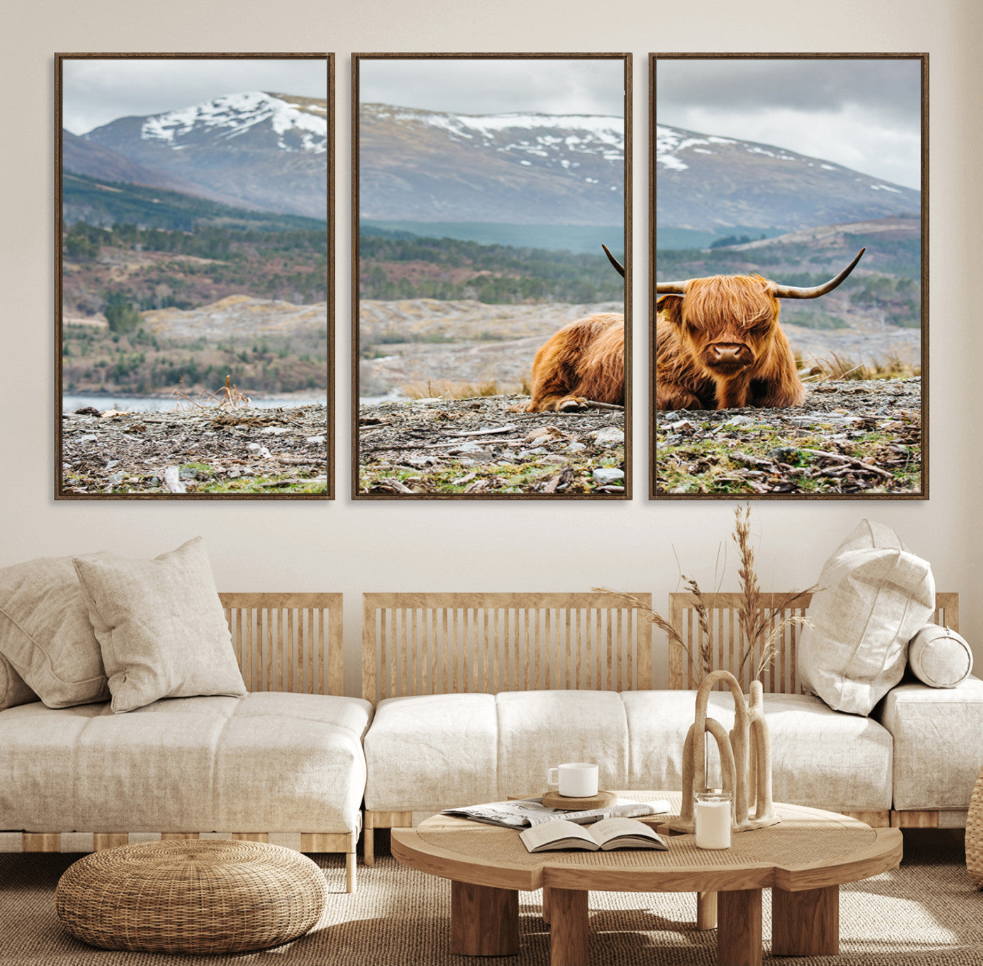 80252-MGV-CV-36X24-Scottish Cow Wall Art Canvas Print, Framed Highland Cow Art Picture Print, Highland Cattle Perfect Rustic Farmhouse Decor Artwork