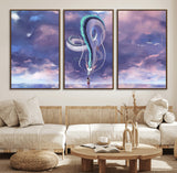 66864-MGV-CV-36X24-Fantasy Dragon Wall Art – Mystical Canvas Print Girl and Sky Serpent Dreamlike Clouds, Magical Anime Inspired Decor for Living