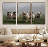 87339-MGV-CV-36X24-Sheep Wall Art – Rustic Farmhouse Canvas Print Flock Standing Misty Field Countryside Photography, Country Animal Decor for Living