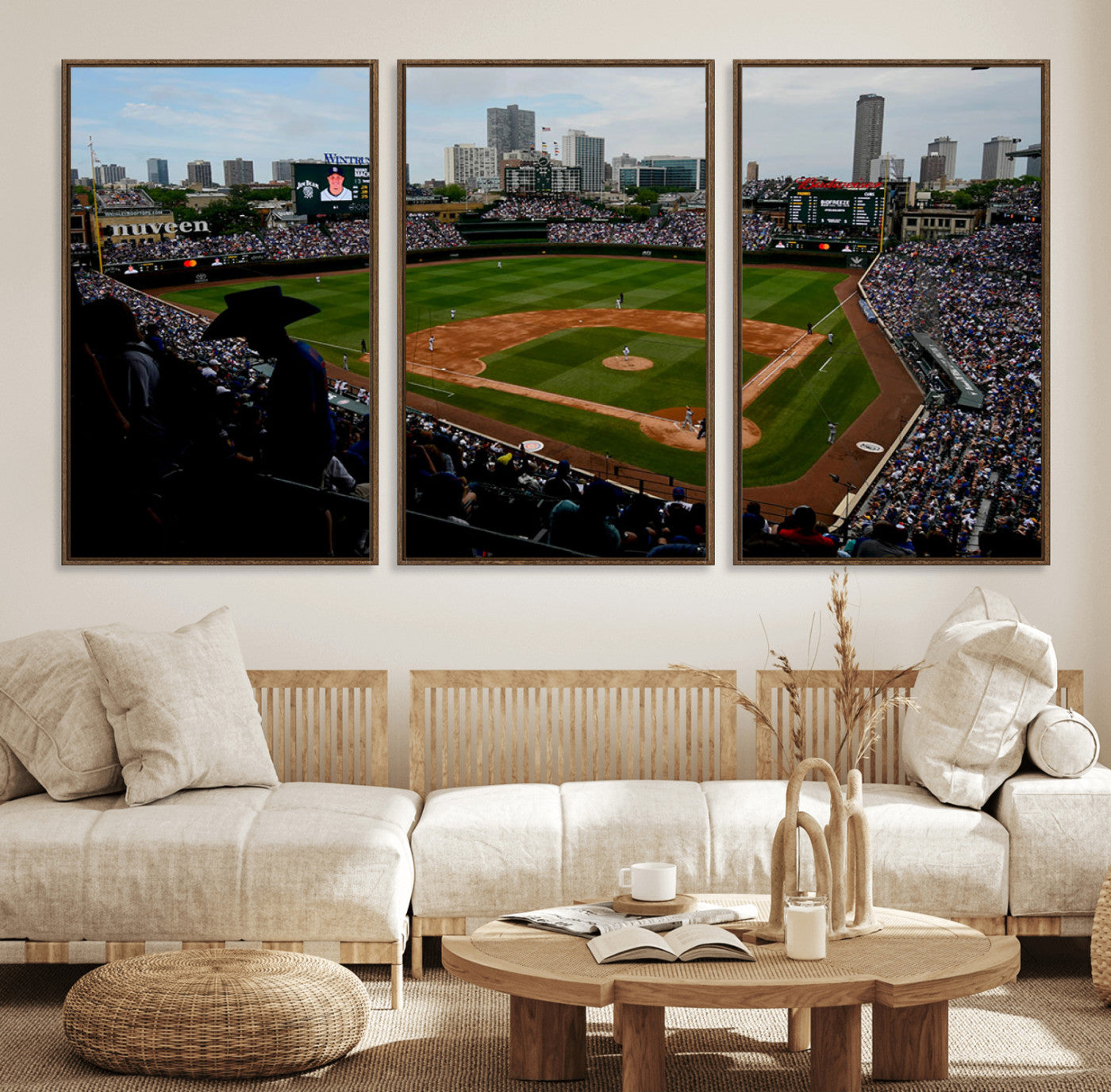 34859-MGV-CV-36X24-Wrigley Field Wall Art Canvas Print, Framed Chicago Cubs Stadium Art Picture Print, Wrigley Stadium Field Perfect Sport Room Decor