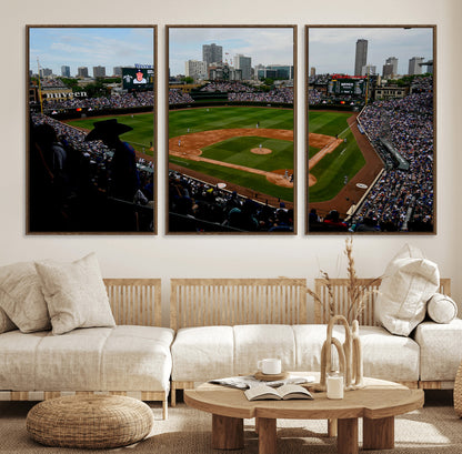 34859-MGV-CV-36X24-Wrigley Field Wall Art Canvas Print, Framed Chicago Cubs Stadium Art Picture Print, Wrigley Stadium Field Perfect Sport Room Decor