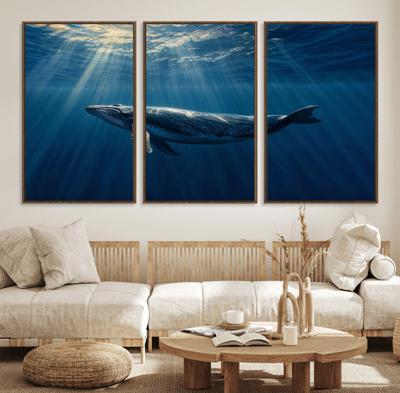 18052-MGV-CV-36X24-Whale Wall Art – Majestic Ocean Canvas Print Marine Life Underwater Sunlight Scene, Nautical Coastal Decor for Living Room,