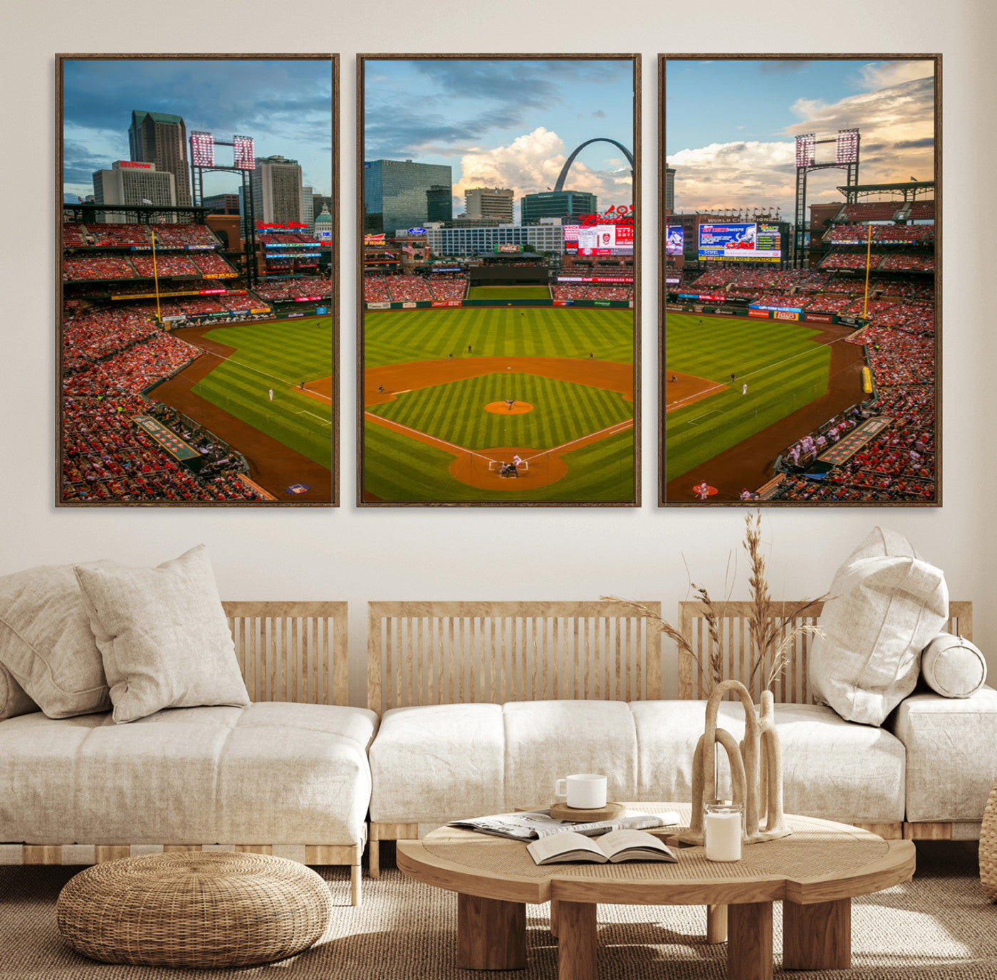 91908-MGV-CV-36X24-Baseball Stadium Wall Art – Canvas Print Game Day Field City Skyline Iconic Arch Scene Sports Photography, Decor for Game Room,
