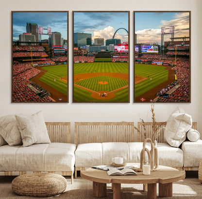 91908-MGV-CV-36X24-Baseball Stadium Wall Art – Canvas Print Game Day Field City Skyline Iconic Arch Scene Sports Photography, Decor for Game Room,