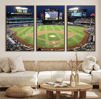 87666-MGV-CV-36X24-City Field Stadium Wall Art Canvas Print, Framed New York Stadium Art Picture Print, Citi Field Stadium Perfect Sport Room Decor