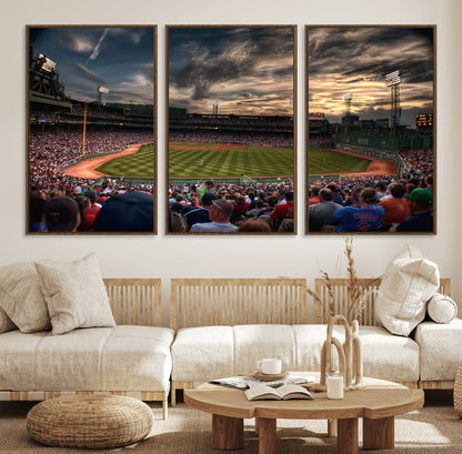 53432-MGV-FC-60X30-3P_Walnut-Fenway Park Stadium Wall Art Canvas Print, Framed Boston Baseball Stadium Art Picture Print, Massachusetts Fenway Park Perfect