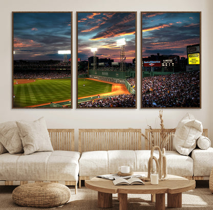66781-MGV-FC-60X30-3P_Walnut-Baseball Stadium Wall Art – Canvas Print Evening Game Field Packed Crowd Sunset Sky Sports Photography, Dynamic Decor for Game