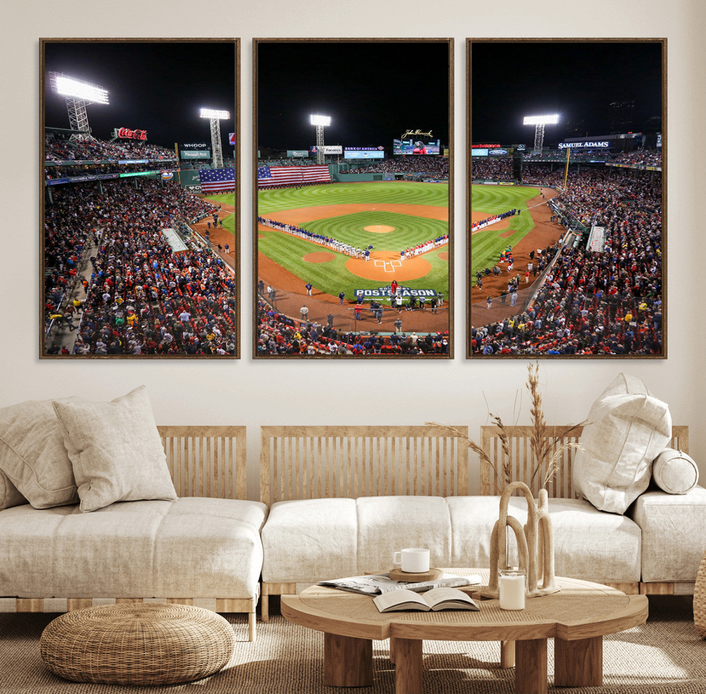 47365-MGV-FC-60X30-3P_Walnut-Fenway Park Stadium Wall Art Canvas Print, Framed Boston Baseball Stadium Art Picture Print, MLB Stadium Field Perfect Sport Room