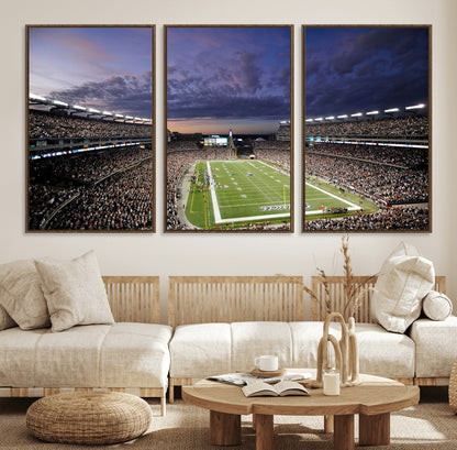 52712-MGV-FC-60X30-3P_Walnut-Gillette Stadium Field Wall Art Canvas Print, Framed Massachusetts Stadium Art Picture Print, Gillette Stadium Perfect Sport Room