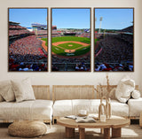 90998-MGV-FC-60X30-3P_Walnut-Baseball Stadium Wall Art – Canvas Print Day Game Field Packed Crowd Bright Blue Sky Sports Photography, Classic Decor for Game