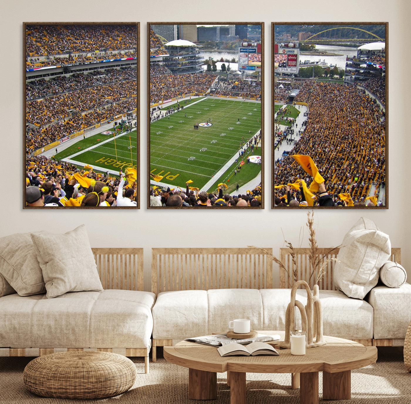 51419-MGV-FC-60X30-3P_Walnut-Heinz Field Wall Art Canvas Print, Framed Pittsburgh Stadium Field Art Picture Print, Heinz Stadium Field Perfect Sports Room